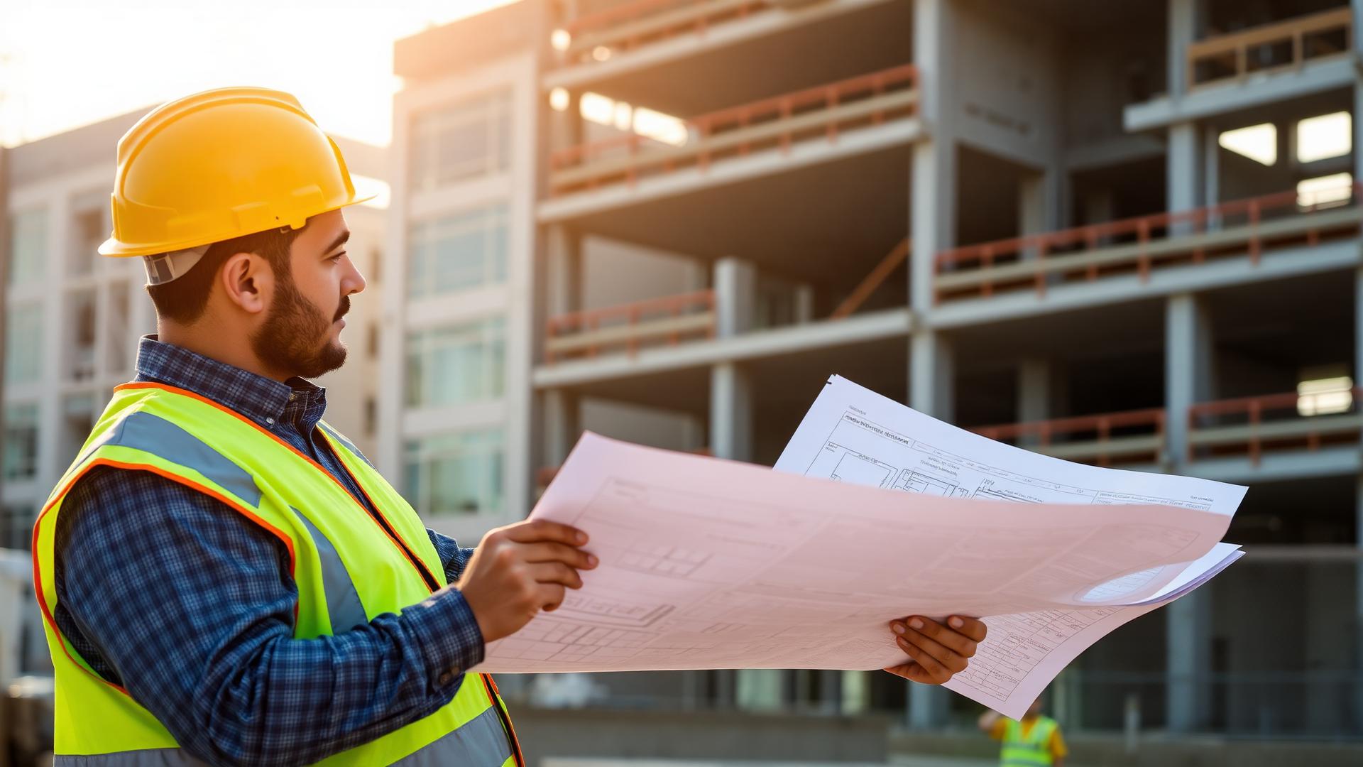 MAGMA project manager reviewing plans on a construction site in Lebanon