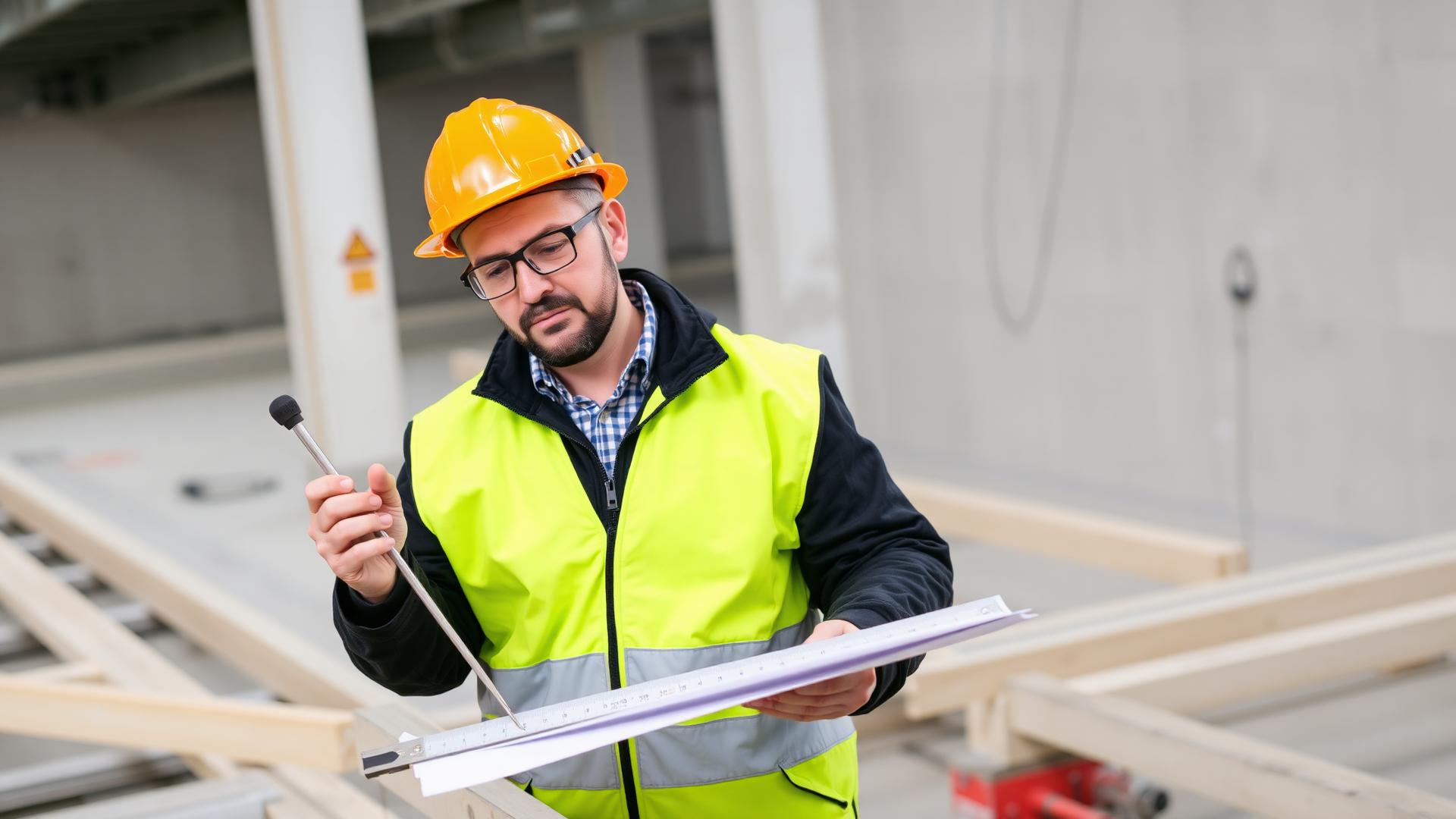MAGMA quality control inspector examining building materials and construction finishes on site in Lebanon